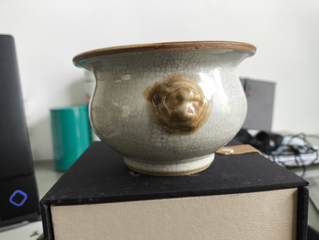 古玩陶瓷清中·哥釉獸耳香爐 口真品鑒賞圖