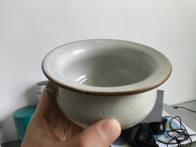 古玩陶瓷清中·哥釉獸耳香爐 口真品鑒賞圖