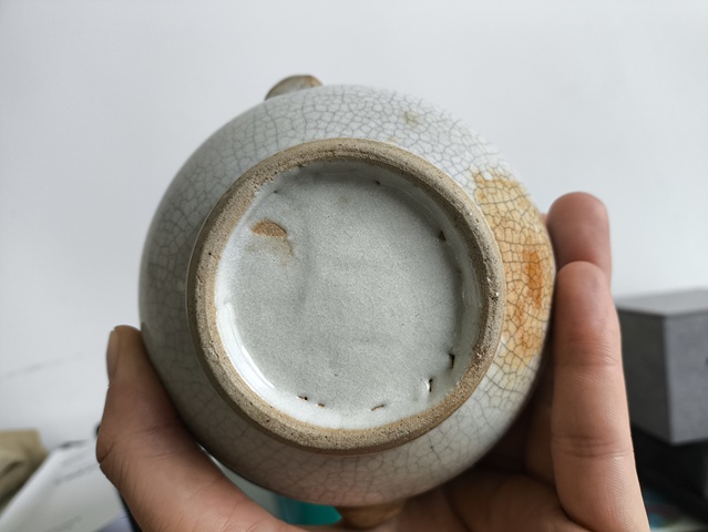 古玩陶瓷清中·哥釉獸耳香爐 口真品鑒賞圖