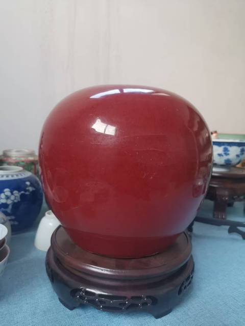 古玩陶瓷清乾隆時期紅釉蓋罐拍賣,當前價格2680元