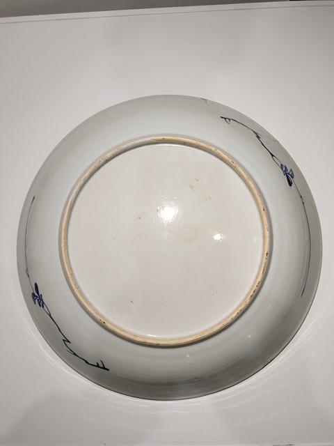 古玩陶瓷清康熙雙犄角牡丹紋青花盤拍賣,當前價格4200元