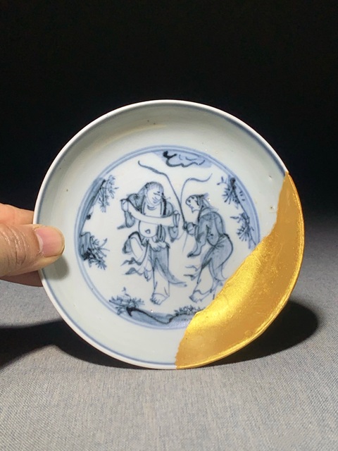 古玩陶瓷明中·青花人物故事紋洗真品鑒賞圖