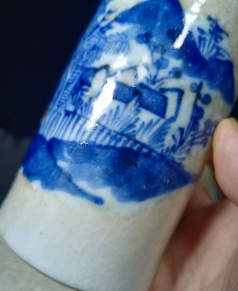 古玩陶瓷晚清哥釉青花山水筆筒文房器路份高品相如圖器身開片非常漂亮拍賣,當前價格1698元