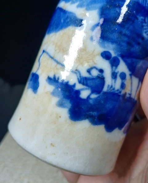 古玩陶瓷晚清哥釉青花山水筆筒文房器路份高品相如圖器身開片非常漂亮拍賣,當前價格1698元