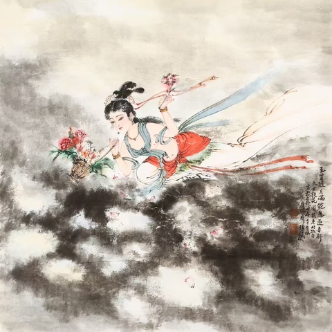 古玩字畫白伯驊《天女散花》拍賣,當前價格3500元