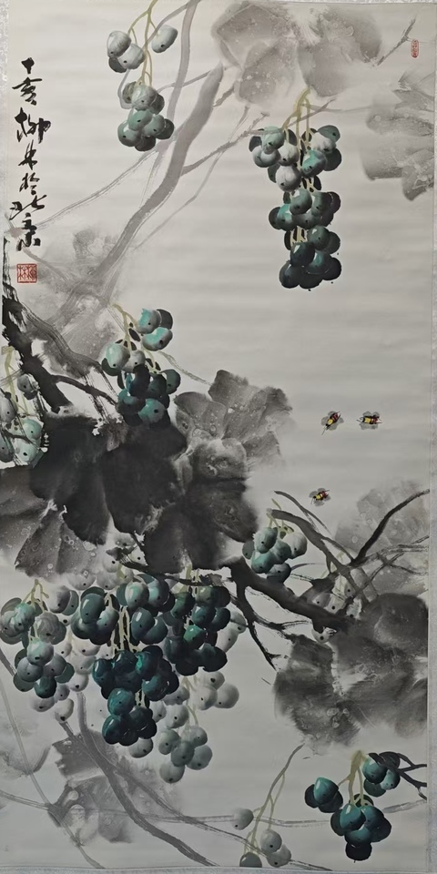 古玩字畫國畫大師郭石夫弟子中美協會員柳林葡萄拍賣,當前價格699元
