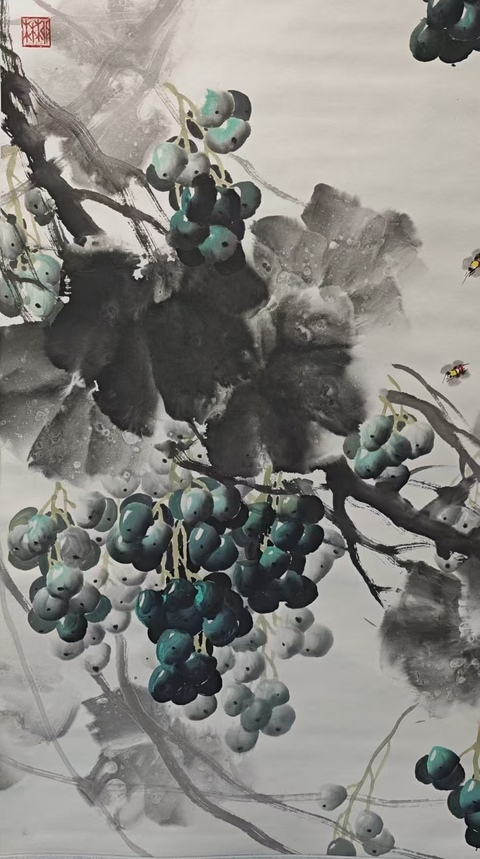 古玩字畫國畫大師郭石夫弟子中美協會員柳林葡萄拍賣,當前價格699元