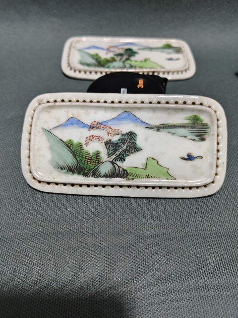 古玩陶瓷淺絳彩山水人物瓷枕片拍賣,當前價格800元
