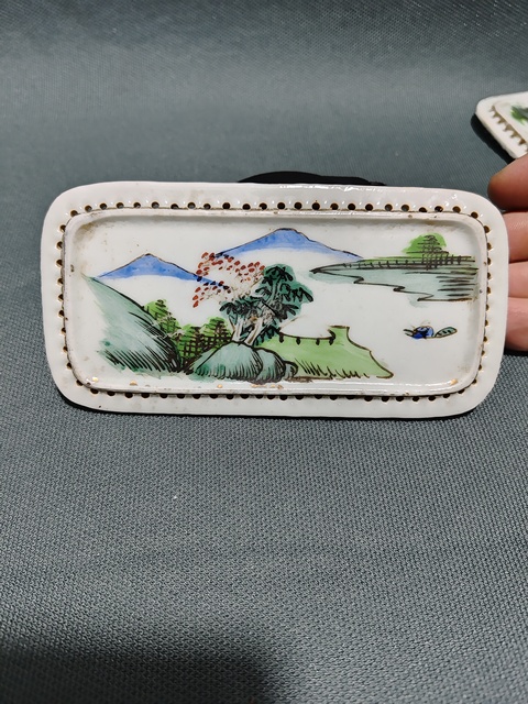 古玩陶瓷淺絳彩山水人物瓷枕片拍賣,當前價格800元
