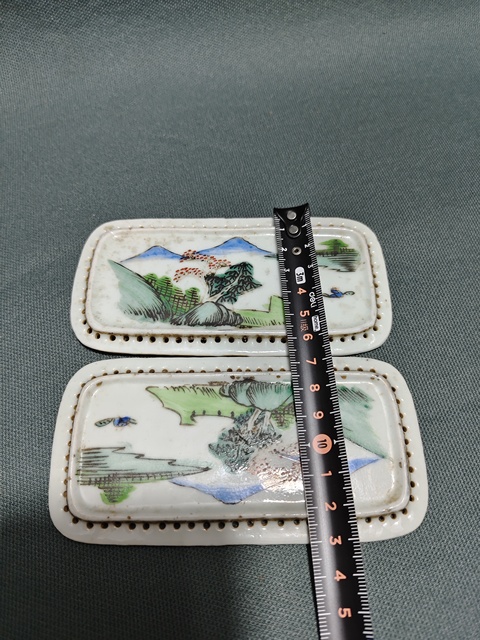 古玩陶瓷淺絳彩山水人物瓷枕片拍賣,當前價格800元