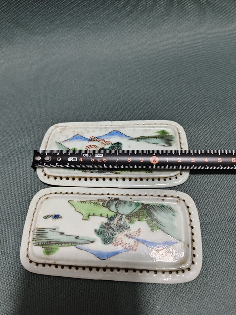 古玩陶瓷淺絳彩山水人物瓷枕片拍賣,當前價格800元