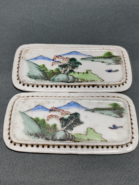 古玩陶瓷淺絳彩山水人物瓷枕片拍賣,當前價格800元