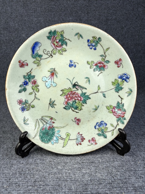 古玩陶瓷豆青釉粉彩飛蝗騰達(dá)賞盤拍賣,當(dāng)前價格1088元