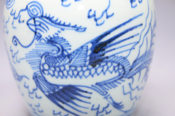 古玩陶瓷清雍正·青花線描云鳳紋太白罐拍賣，當前價格7988元
