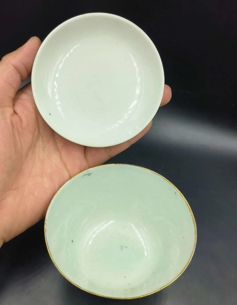 古玩陶瓷胭脂紅彩山水人物蓋碗拍賣,當前價格899元