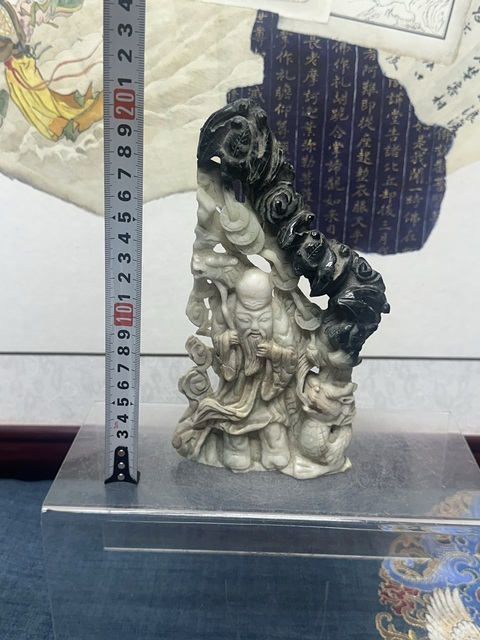 ♥中国　翡翠　寿老人　置物　骨董　古玩 古玉老玉古董清代缅甸白底青老翡翠单珠圆