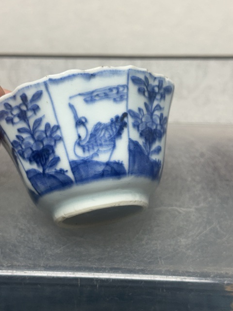 古玩陶瓷清康熙精品六方花卉鶴紋青花杯拍賣，當前價格1100元