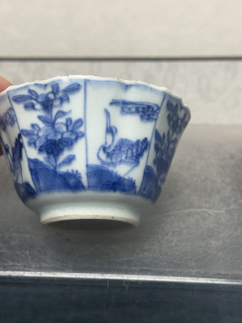 古玩陶瓷清康熙精品六方花卉鶴紋青花杯拍賣，當前價格1100元
