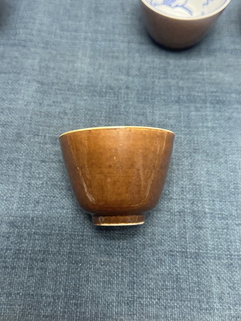 古玩陶瓷567外紫金釉內(nèi)青花魚(yú)藻紋杯一組6只拍賣(mài)，當(dāng)前價(jià)格150元