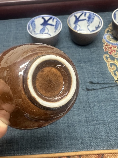 古玩陶瓷567外紫金釉內(nèi)青花魚(yú)藻紋杯一組6只拍賣(mài)，當(dāng)前價(jià)格150元