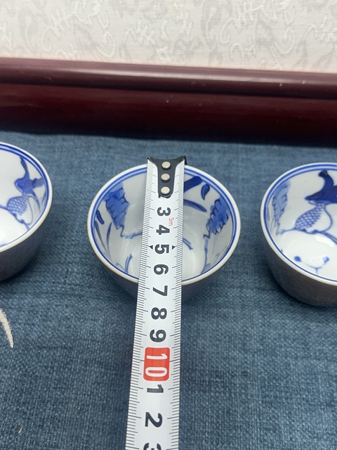 古玩陶瓷567外紫金釉內(nèi)青花魚(yú)藻紋杯一組6只拍賣(mài)，當(dāng)前價(jià)格150元