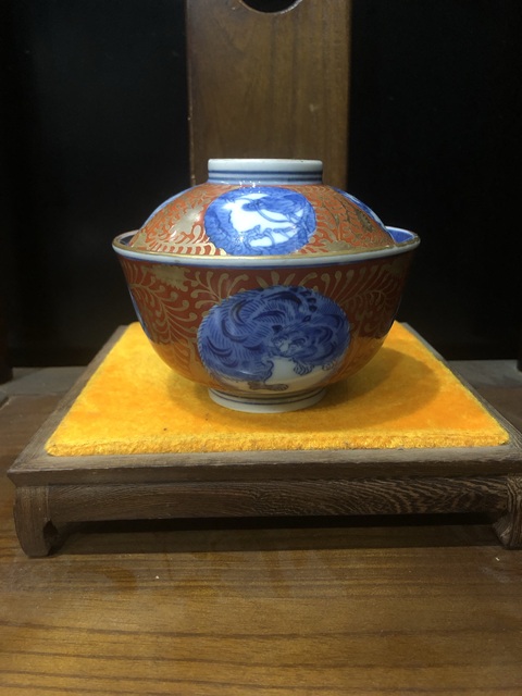 古玩陶瓷（精品蓋碗）晚清·青花礬紅描金·瑞獸松竹梅-蓋碗拍賣(mài)，當(dāng)前價(jià)格408元