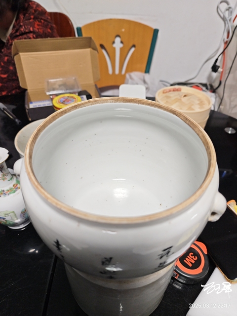 古玩陶瓷民國粉彩富貴錦雞圖粥罐拍賣，當前價格450元