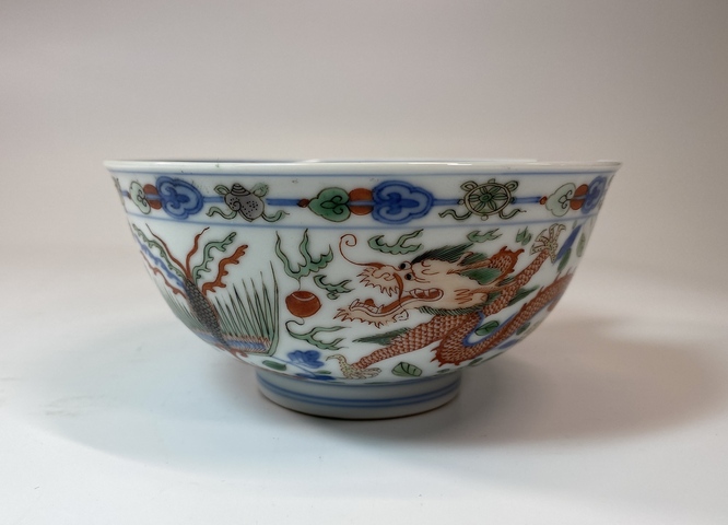 域鉴古玩】清康熙青花五彩龙凤纹碗鉴定结果_清康熙青花五彩龙凤