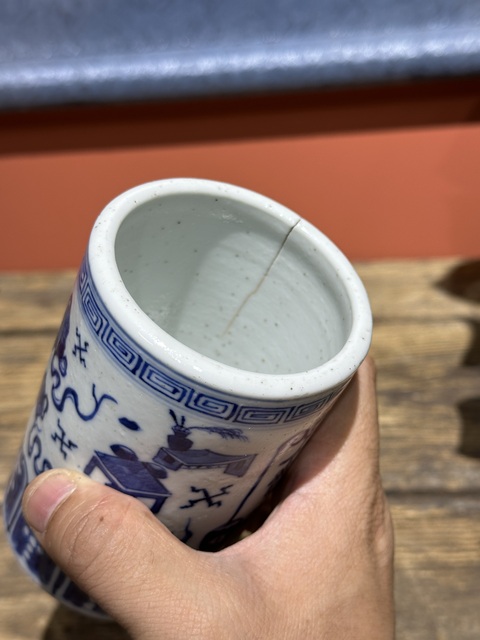 古玩陶瓷清代光緒青花博古紋筆筒拍賣，當前價格3200元