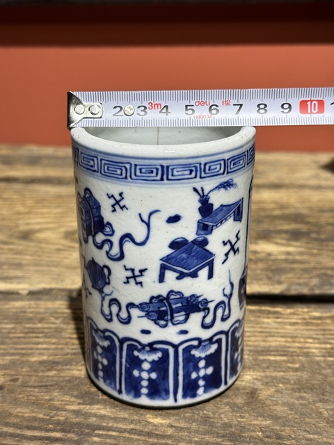 古玩陶瓷清代光緒青花博古紋筆筒拍賣，當前價格3200元