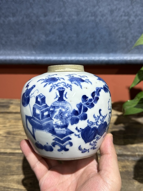 古玩陶瓷清代光緒青花博古紋罐拍賣,當前價格4800元