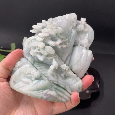 古玩玉器(特價(jià)清貨天然翡翠雕刻山水飾擺件(帶翡翠鑒定證書)拍賣,當(dāng)前價(jià)格1800元