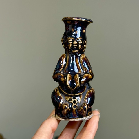 明清，磁州窯、黑釉人物造型燭臺拍賣，當前價格1300元
