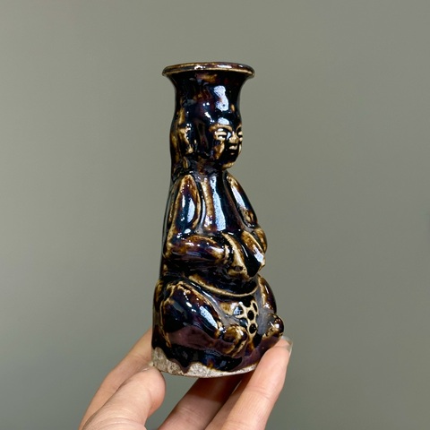 古玩陶瓷明清，磁州窯、黑釉人物造型燭臺拍賣，當前價格1600元