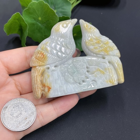 古玩玉器(特價虧出)天然翡翠雕刻鴛鴦題材擺件(帶翡翠鑒定證書)拍賣,當(dāng)前價格688元