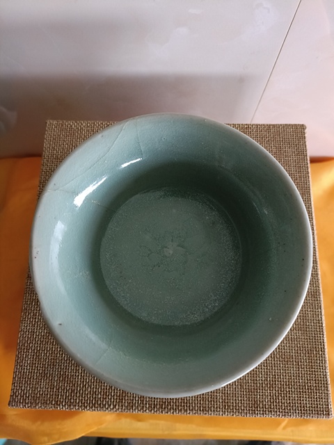 古玩陶瓷宋末元初龍泉青瓷冰裂紋粉青釉茶盞拍賣，當前價格2980元