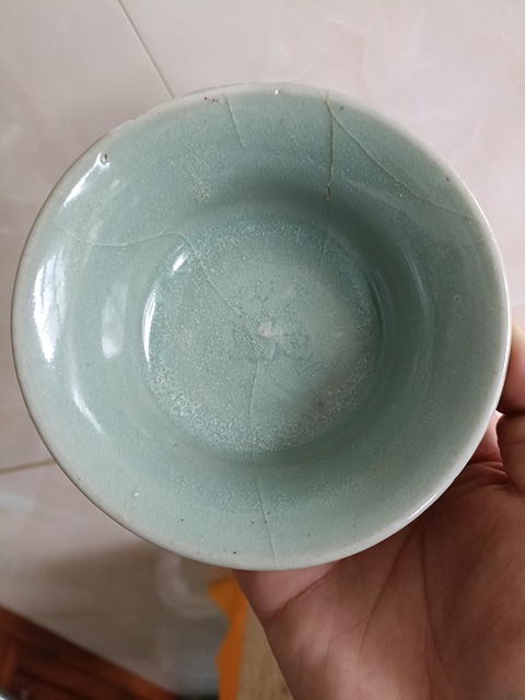 古玩陶瓷宋末元初龍泉青瓷冰裂紋粉青釉茶盞拍賣，當前價格2980元