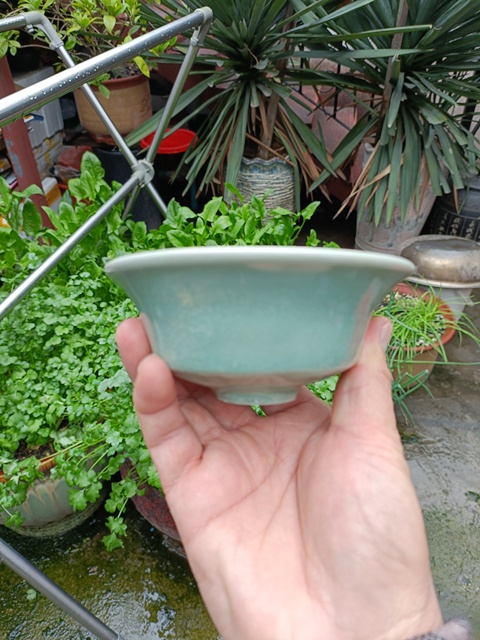 古玩陶瓷宋末元初龍泉青瓷冰裂紋粉青釉茶盞拍賣，當前價格2980元