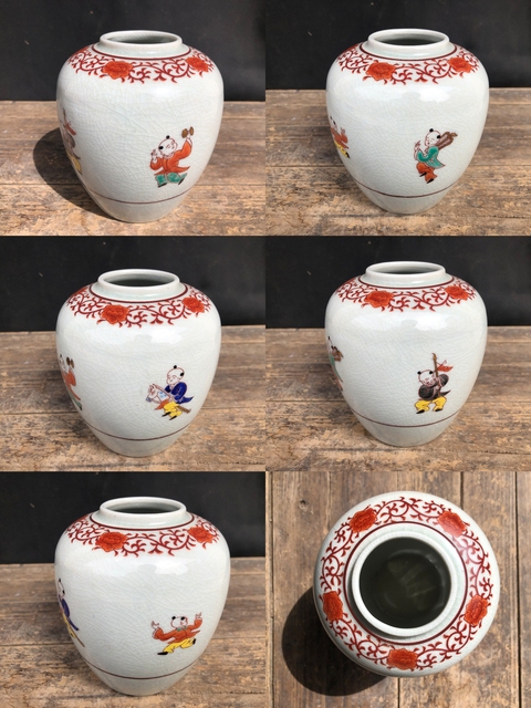 古玩陶瓷創匯.哥釉彩繪嬰戲圖罐拍賣,當前價格0元