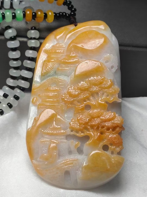 古玩玉器天然翡翠山水紋飾牌(帶翡翠鑒定證書)拍賣,當前價格1600元