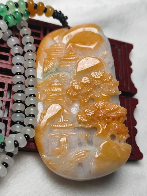 古玩玉器天然翡翠山水紋飾牌(帶翡翠鑒定證書)拍賣,當前價格1600元