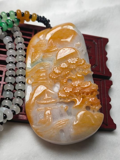 古玩玉器天然翡翠山水紋飾牌(帶翡翠鑒定證書)拍賣,當前價格1600元