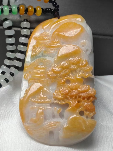 古玩玉器天然翡翠山水紋飾牌(帶翡翠鑒定證書)拍賣,當前價格1600元