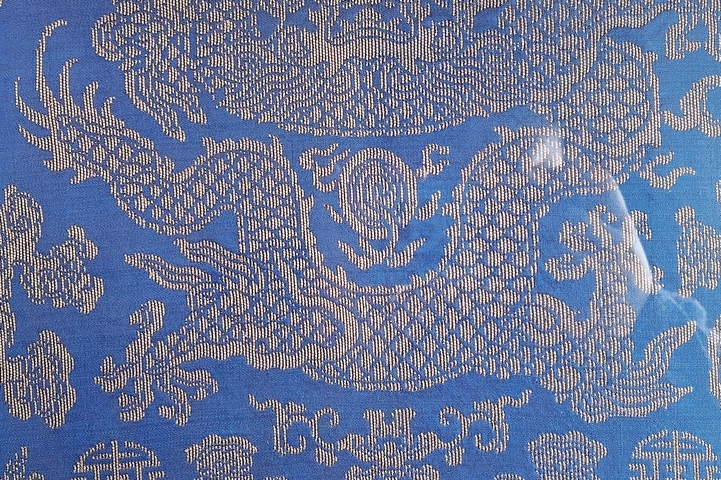 古玩陶瓷清·藍地織錦云龍團壽紋刺繡掛屏真品鑒賞圖