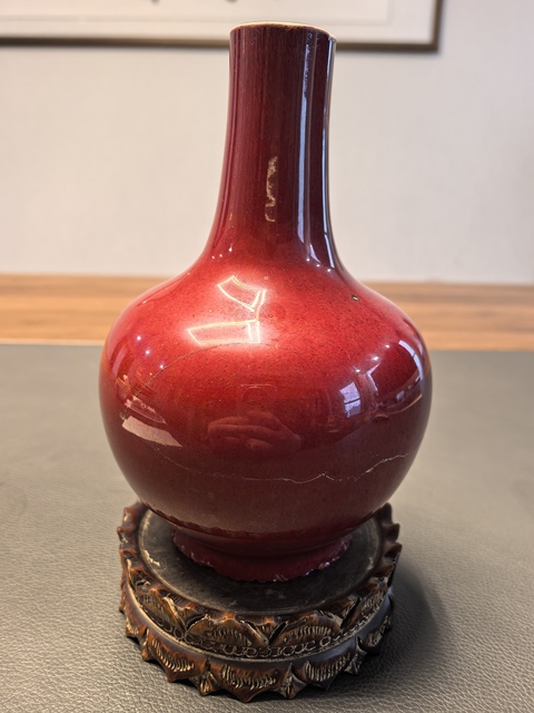 古玩陶瓷乾隆紅釉天球瓶拍賣,當(dāng)前價(jià)格1750元