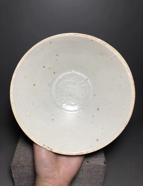 古玩陶瓷宋，青白釉六出筋雙魚碗拍賣，當前價格1800元