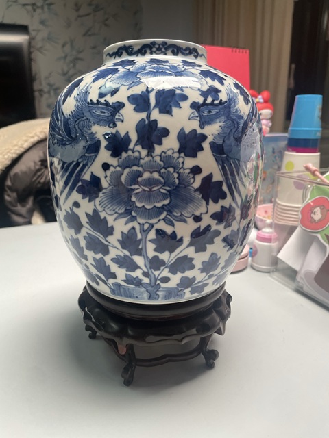 古玩陶瓷精品民窯 清晚期·青花鳳凰牡丹紋罐拍賣,當前價格3680元