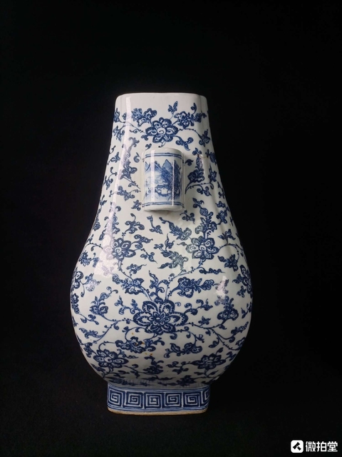古玩陶瓷青花開光人物紋貫耳瓶，疑似復(fù)窯拍賣，當(dāng)前價(jià)格15000元