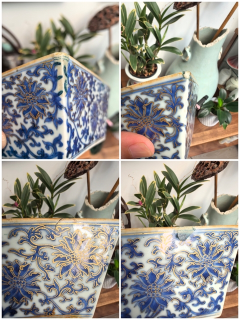 古玩陶瓷道光本朝青花纏枝花卉紋四方水洗拍賣,當前價格9500元