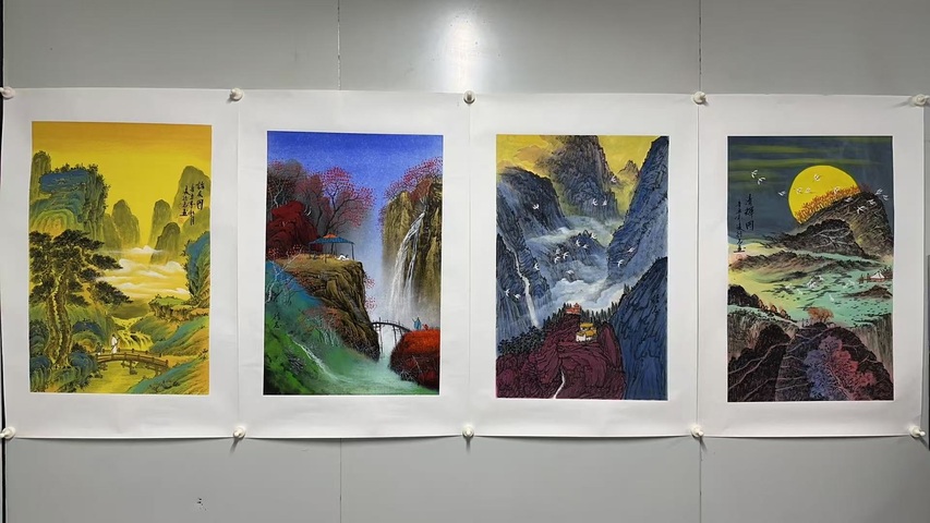 凌行志山水四屏拍賣，當前價格12000元